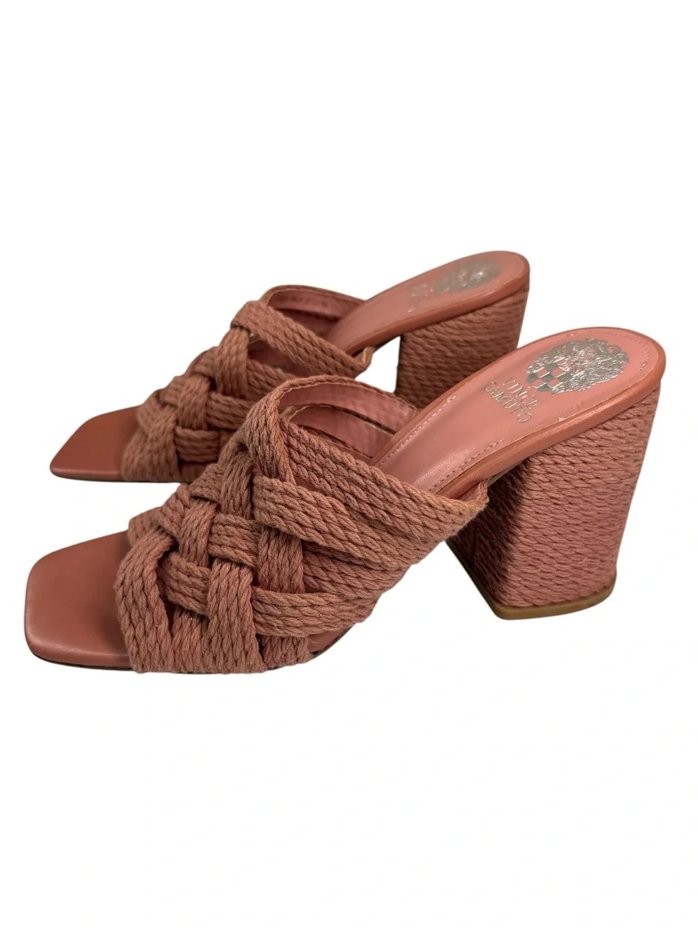 Vince Camuto Carindil Blush Woven Block Heel Slide Sandals 9.5M